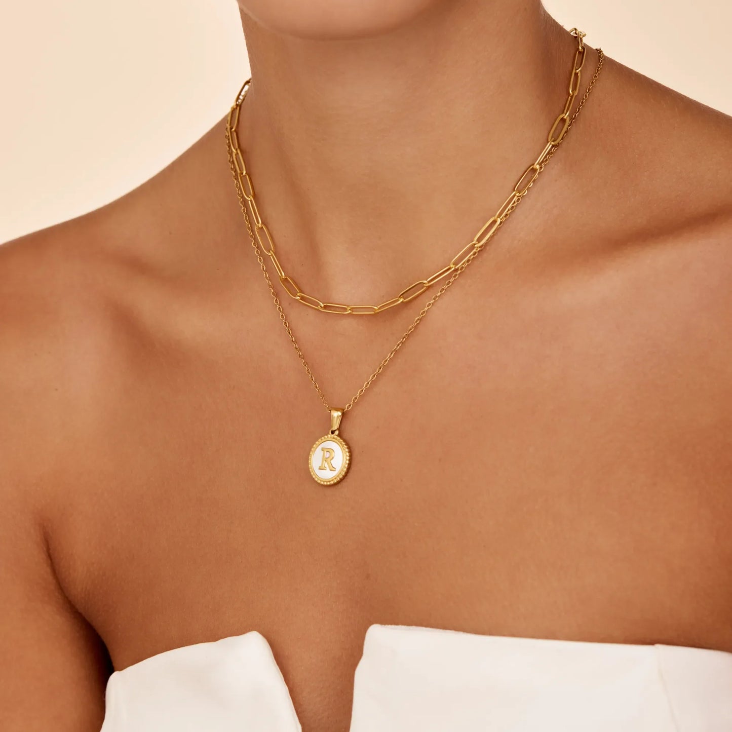 Mother Of Pearl Initial Pendant Necklace